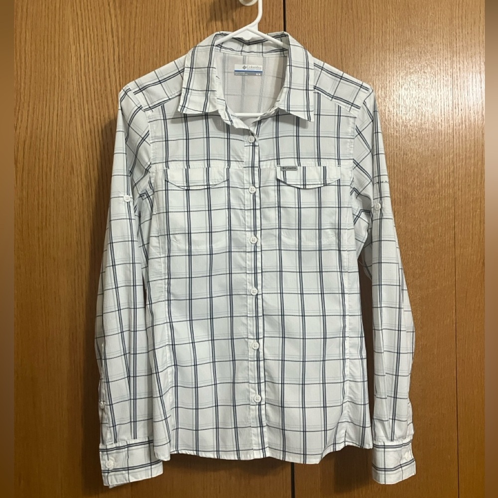 Columbia Silver Ridge Lite Omni-Shade Women’s White and Gray Plaid Shirt Size M